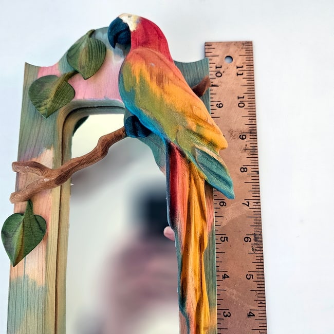 Parrots: Cast Iron Doorstop Bookend and Wood Carved Mirror (SIGNED) - 11