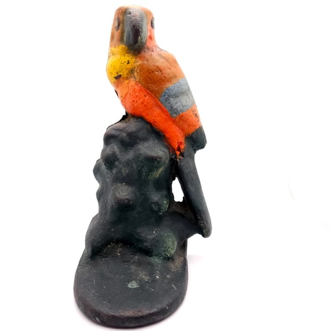 Parrots: Cast Iron Doorstop Bookend and Wood Carved Mirror (SIGNED) - 2