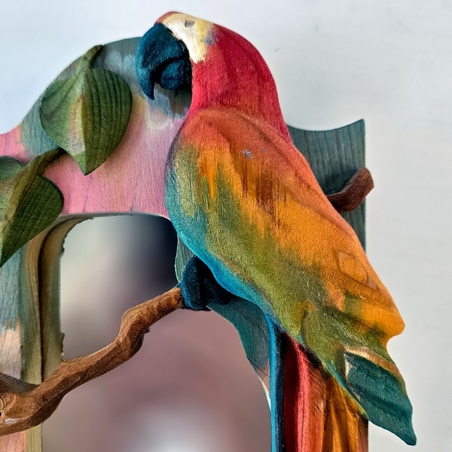 Parrots: Cast Iron Doorstop Bookend and Wood Carved Mirror (SIGNED) - 7