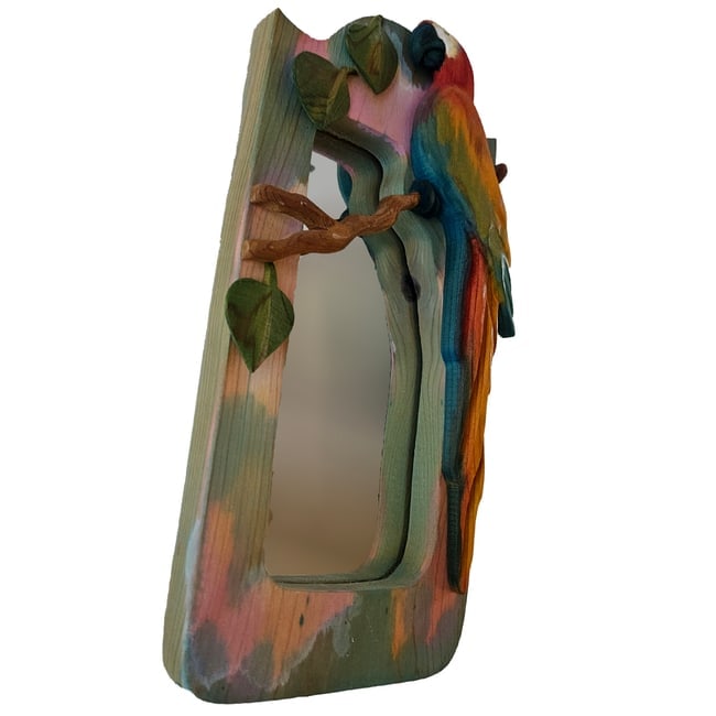 Parrots: Cast Iron Doorstop Bookend and Wood Carved Mirror (SIGNED) - 8