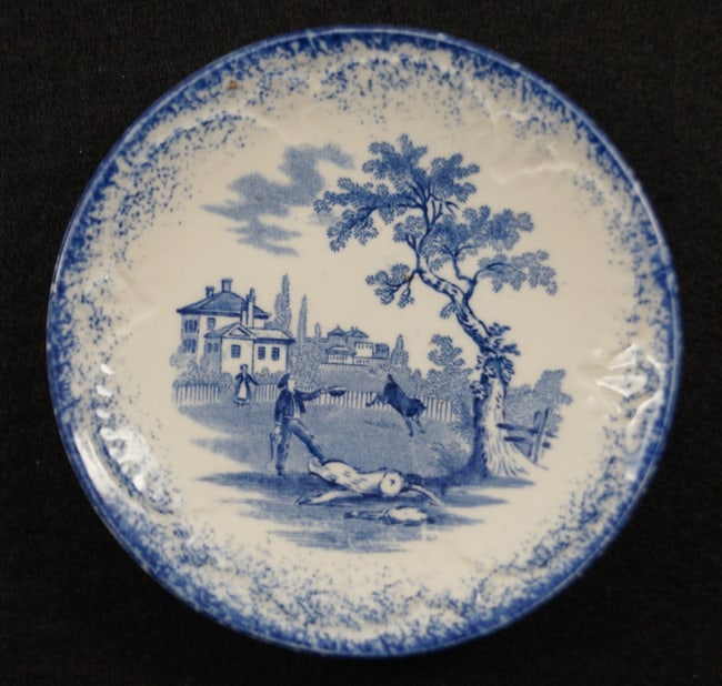 Child's Blue China 4 5/8" Miniature Toy Plate #11: Title: Child's Blue China 4 5/8" Miniature Toy Plate #11 Additional Information: Antique Children's China Blue Plate by Ridgway (William Ridgway, son & Co.). Made in England. Pattern is Humphrey's Clo