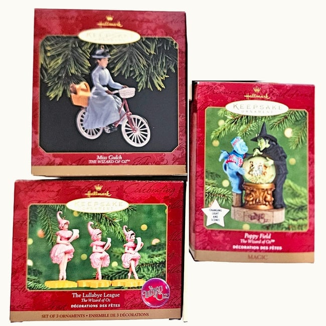 1997-2001 Wizard of Oz Hallmark Keepsake Ornament: Title: 1997-2001 Wizard of Oz Hallmark Keepsake Ornament Description: Set of 3 includes 1997 Miss Gulch Hallmark Keepsake Ornament This highly detailed 4X4.875" Hallmark Keepsake Ornament features Mis