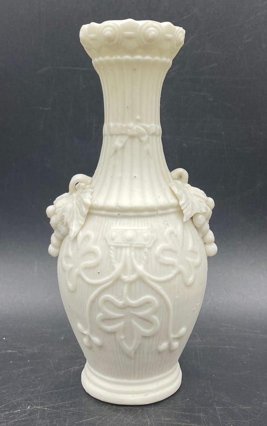 C.1850's Antique Bennington Parian Vase: Date/Period: 1847-1858 Dimension: approx 6 x 2.5 Material: porcelain ceramic Additional Information: 1847-1858 Bennington Parian Vase (illustrated in RC Barrett's book on porcelain) Shipping: