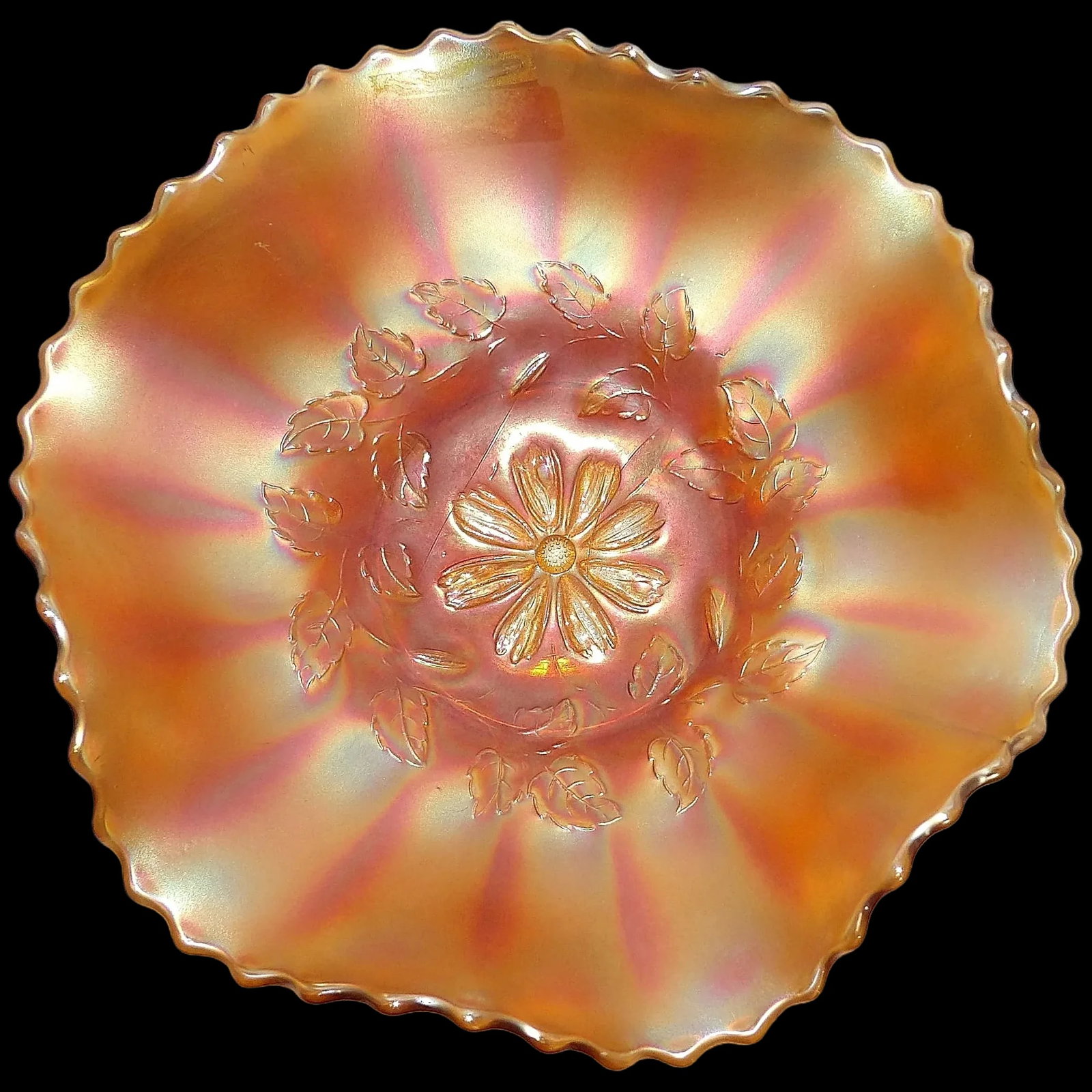 Antique Dugan Marigold Windflower Ruffled Rim Bowl (1 of 7)