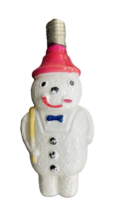 VINTAGE Glass Figural Light Bulb Christmas Snowman: Date/Period: unknown Dimension: Approx. 3" Material: glass Additional Information: VINTAGE Glass Figural Light Bulb Christmas Snowman UNTESTED Shipping: Domestic: Flat-rate of $7.00 to anywhere within