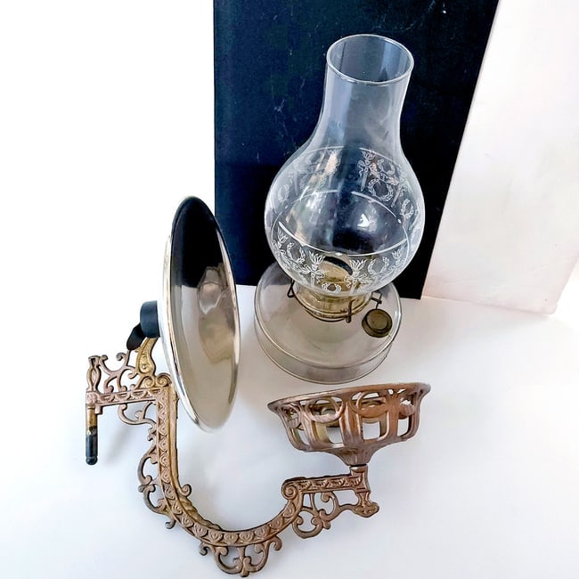 Kerosene Hurricane Oil Lamp with Mercury Glass Reflector and Wall Mount Sconce Bracket (1 of 11)