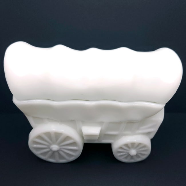 K.R. Haley - Kemple Glass Co. Prairie Schooner Milk Glass Covered Wagon Dish (1 of 4)