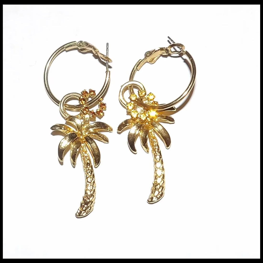Palm Tree Gold Tone Palm Tree Post Earrings - 3