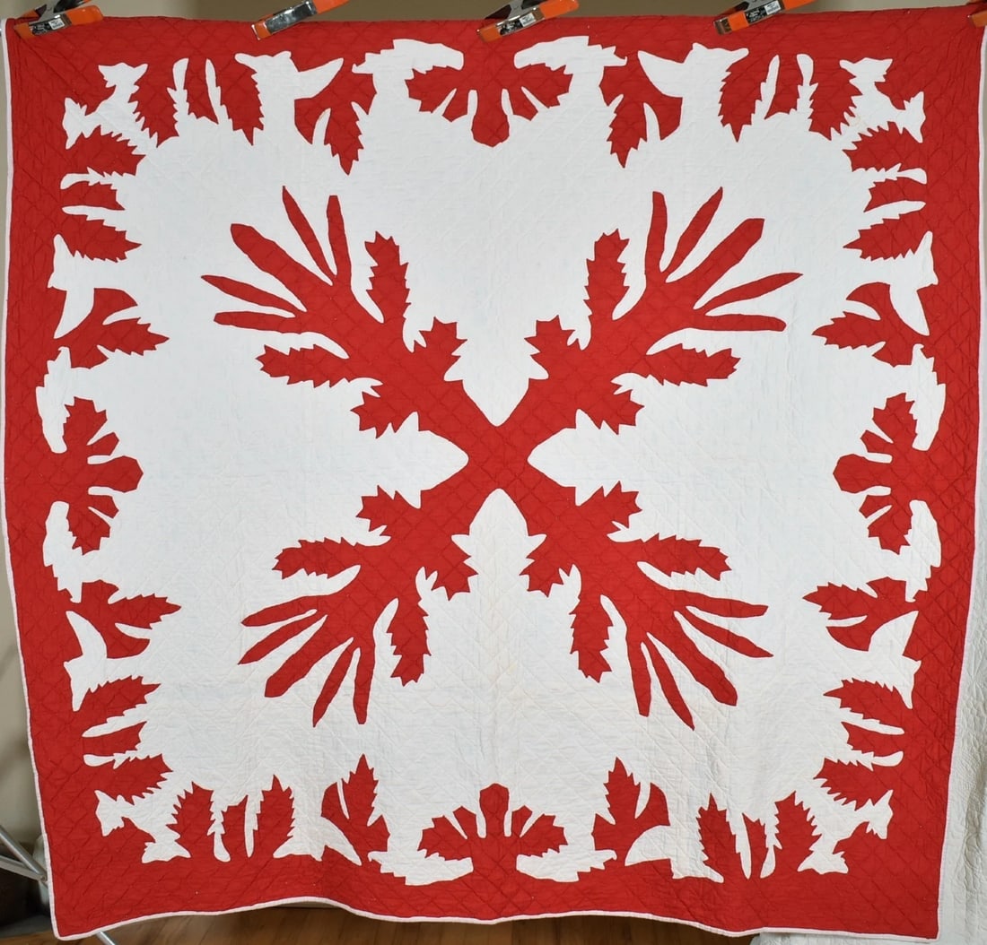 1940's Red & White Hawaiian Applique Quilt (1 of 8)