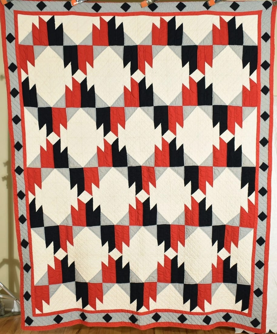 Rare "Chief's Blanket" Quilt, Navajo Design (1 of 7)