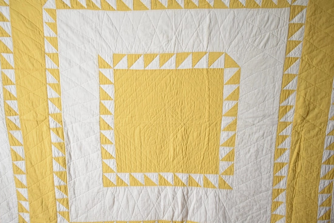 1930's Yellow Sawtooth Square Quilt - 2