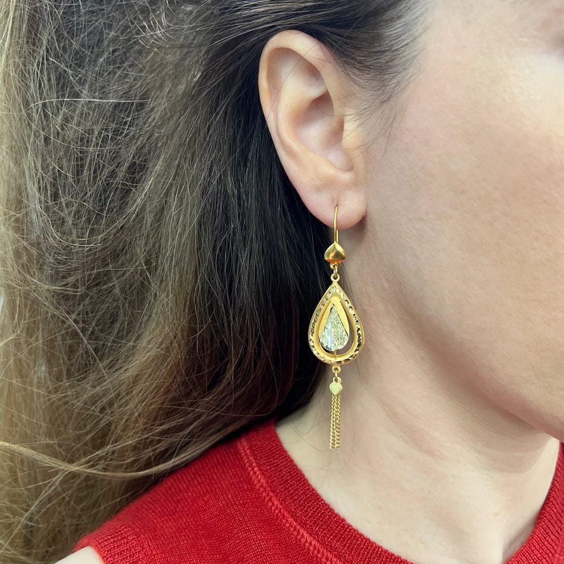 Vintage Teardrop Tassel Dangle Drop Earrings 22K Yellow Gold, 6.73 Grams - 3