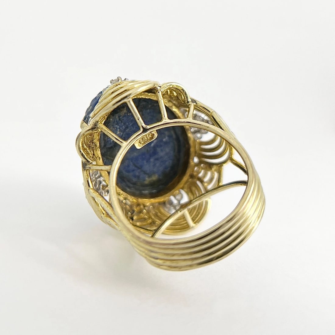 Vintage 1960's Blue Lapis Lazuli Diamond Cocktail Ring 14K Yellow Gold, 22.93 Gr - 8
