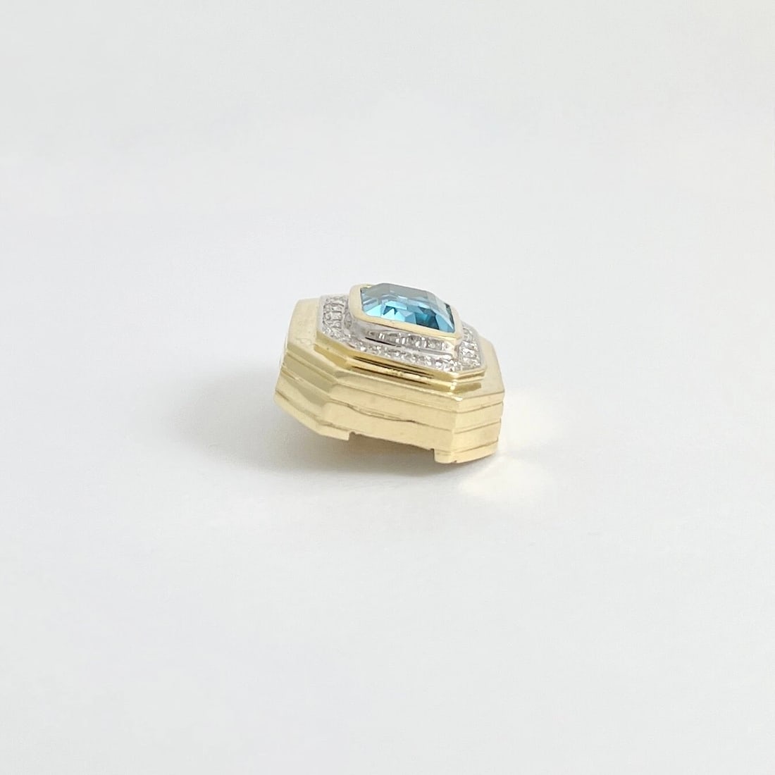 Vintage Blue Topaz Diamond Slider Necklace Pendant 14K Yellow Gold, 11.95 Gr - 8