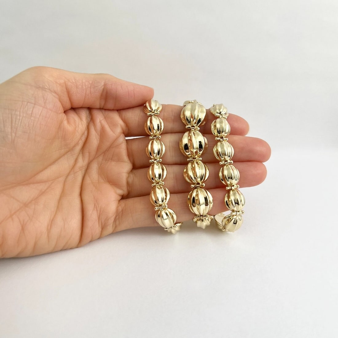 Vintage Graduated Ribbed Round Link Chain Necklace 14K Yellow Gold, 28.62 Grams - 2