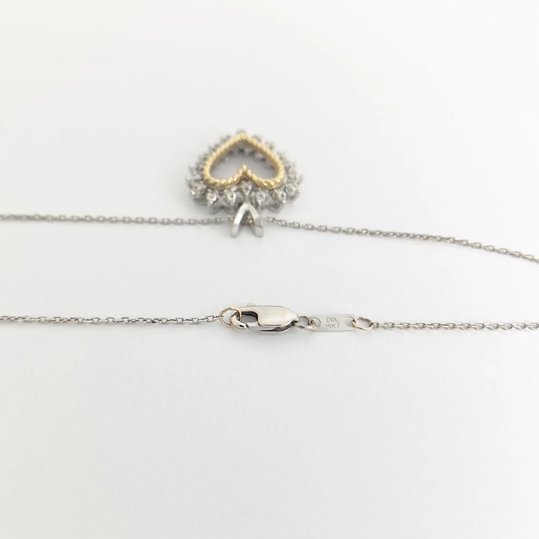 Vintage Two-Tone Diamond Heart Pendant Necklace 14K White Gold, 5.60 Grams - 7