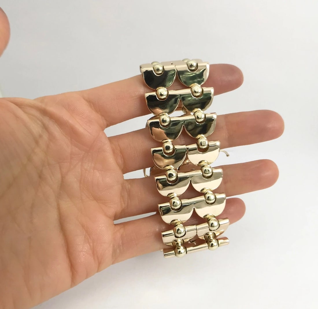 Vintage 1940's 1950's Wide Chain Link Bracelet 14K Yellow Gold, 7 Inch, 57.84 Gr - 3