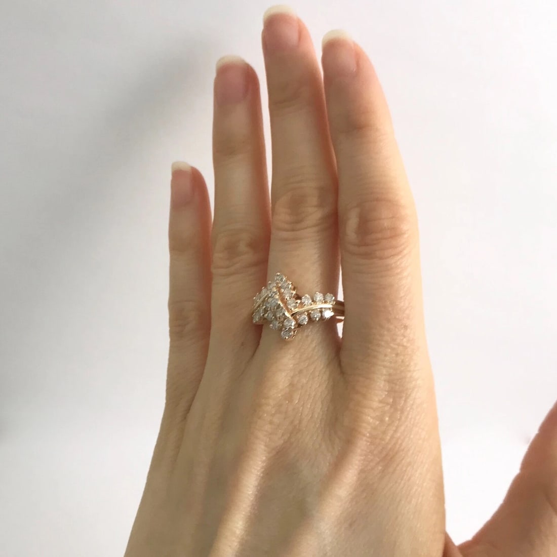Vintage Diamond Zigzag Cluster Cocktail Ring 14K Yellow Gold, .65 CTW, 5.10 Gram - 3