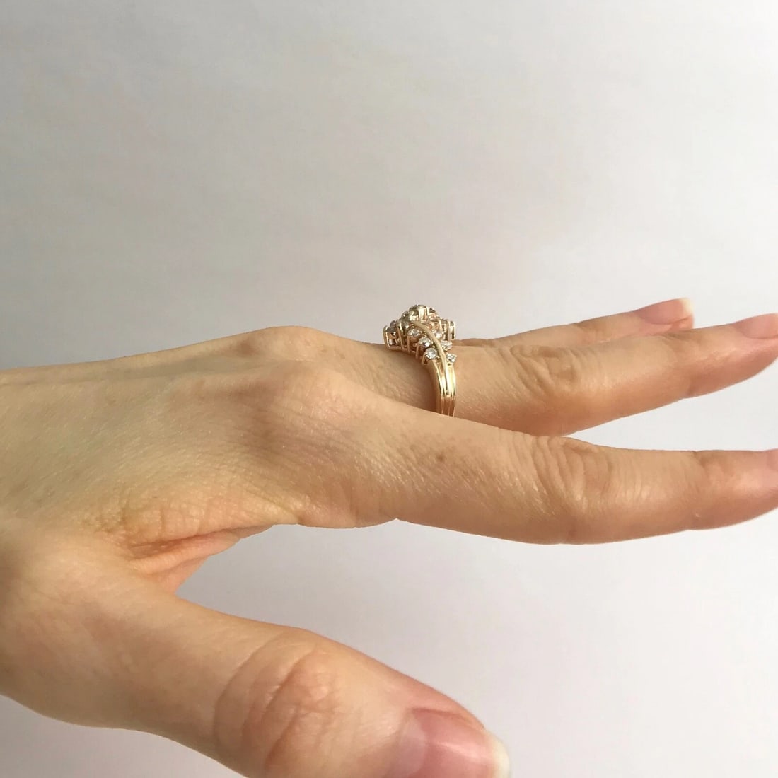 Vintage Diamond Zigzag Cluster Cocktail Ring 14K Yellow Gold, .65 CTW, 5.10 Gram - 5