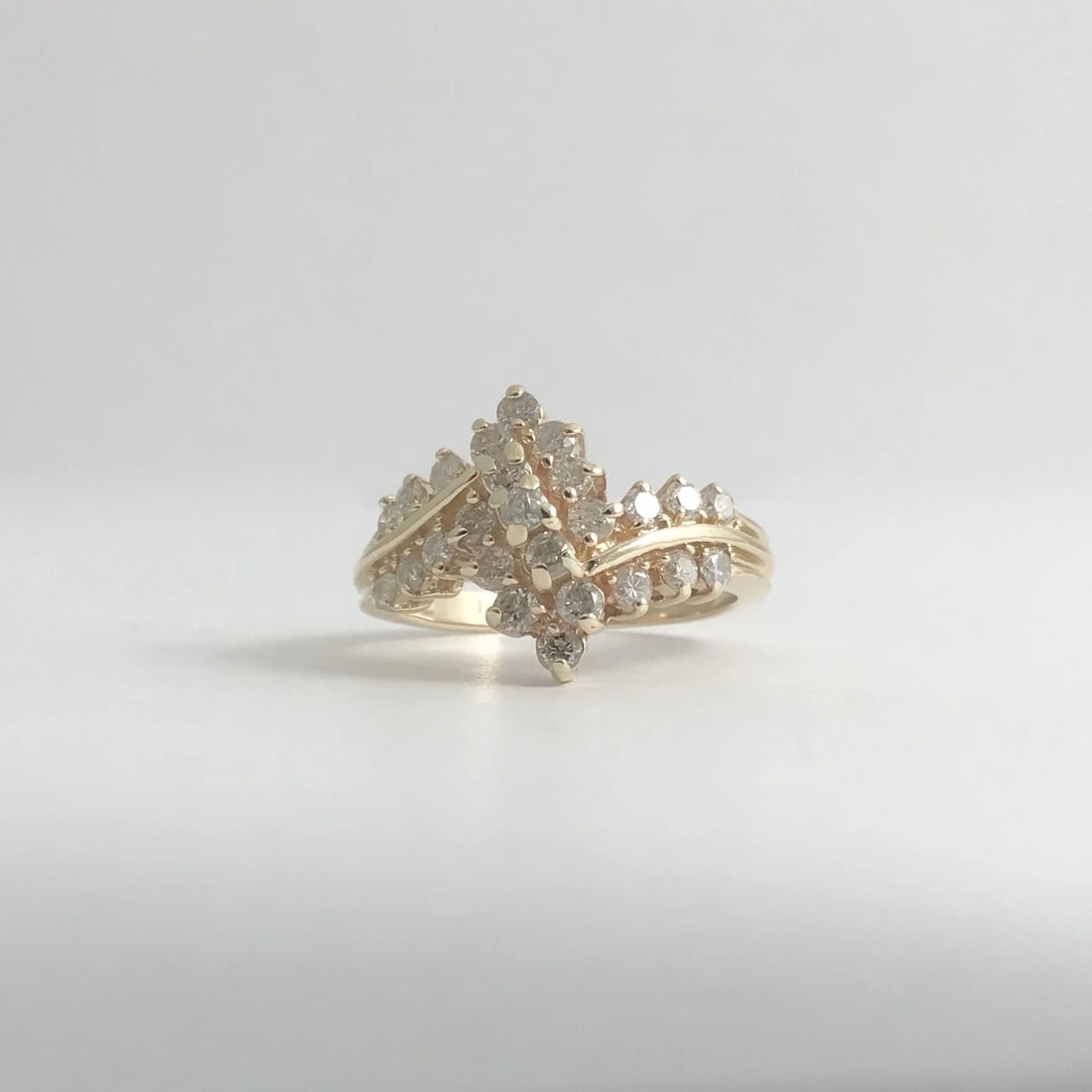 Vintage Diamond Zigzag Cluster Cocktail Ring 14K Yellow Gold, .65 CTW, 5.10 Gram - 7