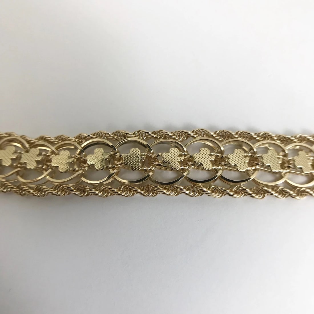 Vintage 1950's Wide Clover Rope Chain Bracelet 14K Yellow Gold, 37.14 Grams - 8