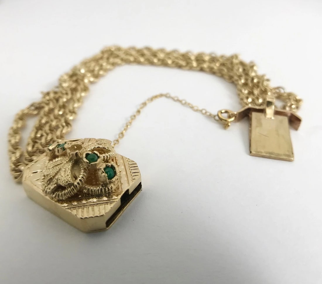 Vintage 1940's Jade Pendant Multi-Strand Chain Bracelet 14K Yellow Gold 23.96 Gr - 9