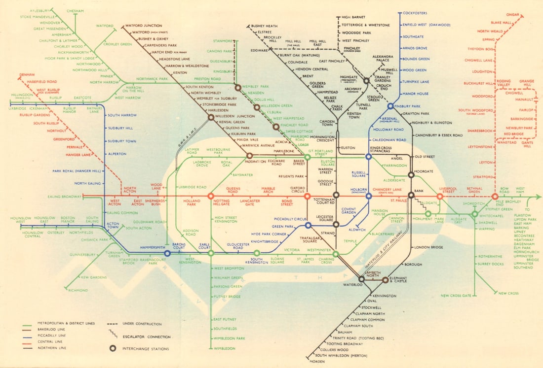 LONDON UNDERGROUND tube map plan diagram. Northern Heights SCHLEGER/ZERO #3 1939 (1 of 1)