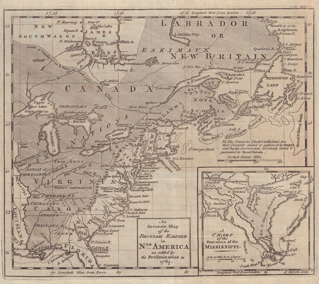 An Accurate Map of the British Empire in Nth America as settled? GIBSON 1762 (1 of 1)