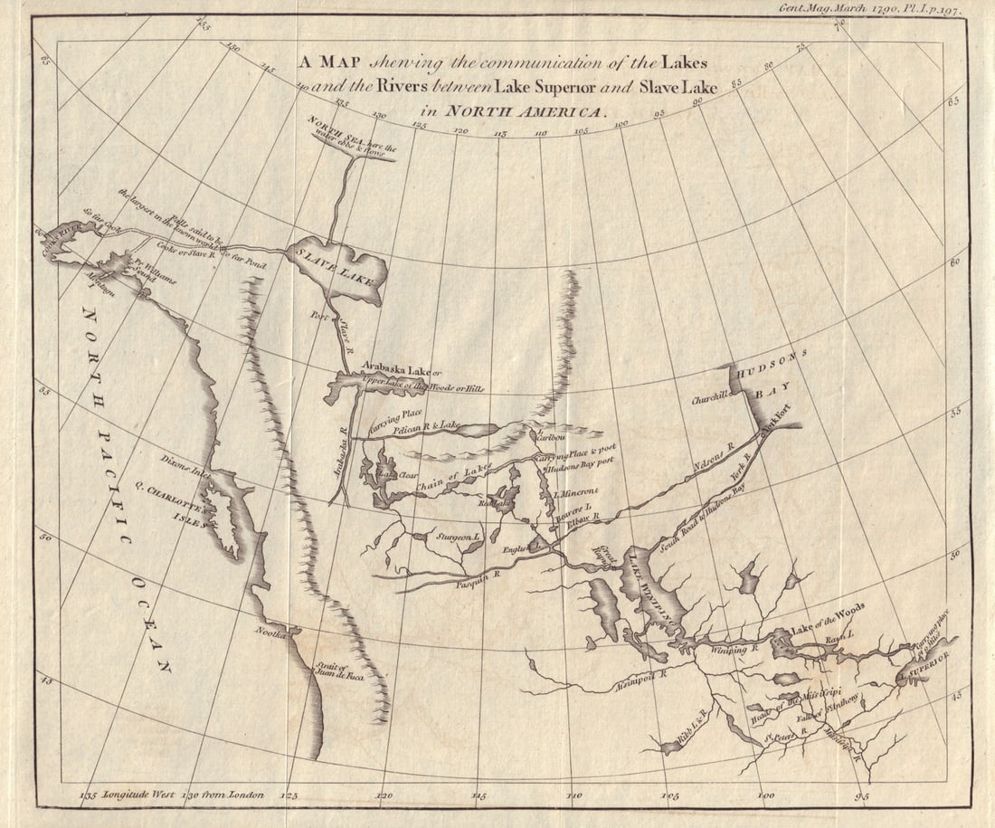 ? The Lakes & Rivers between Lake Superior & Slave Lake? GENTS MAG 1790 map (1 of 1)