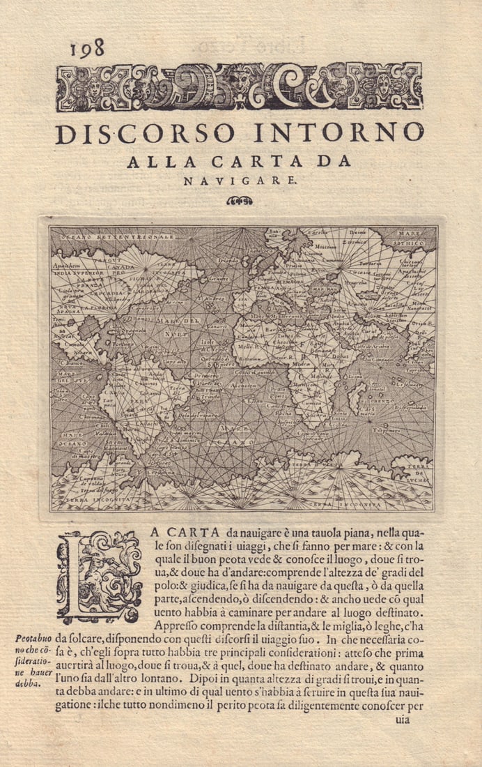 Discorso Intorno alla carta da navigare. PORCACCHI. World navigational map 1590 (1 of 1)