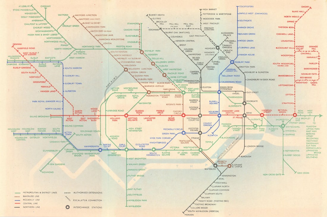 LONDON UNDERGROUND tube map plan diagram. Northern Heights SCHLEGER/ZERO #1 1939 (1 of 1)