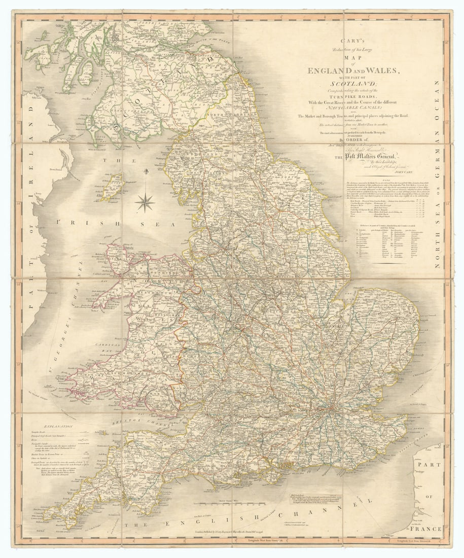 Cary's reduction of his large map of England & Wales'. Turnpikes canals &c 1796 (1 of 1)