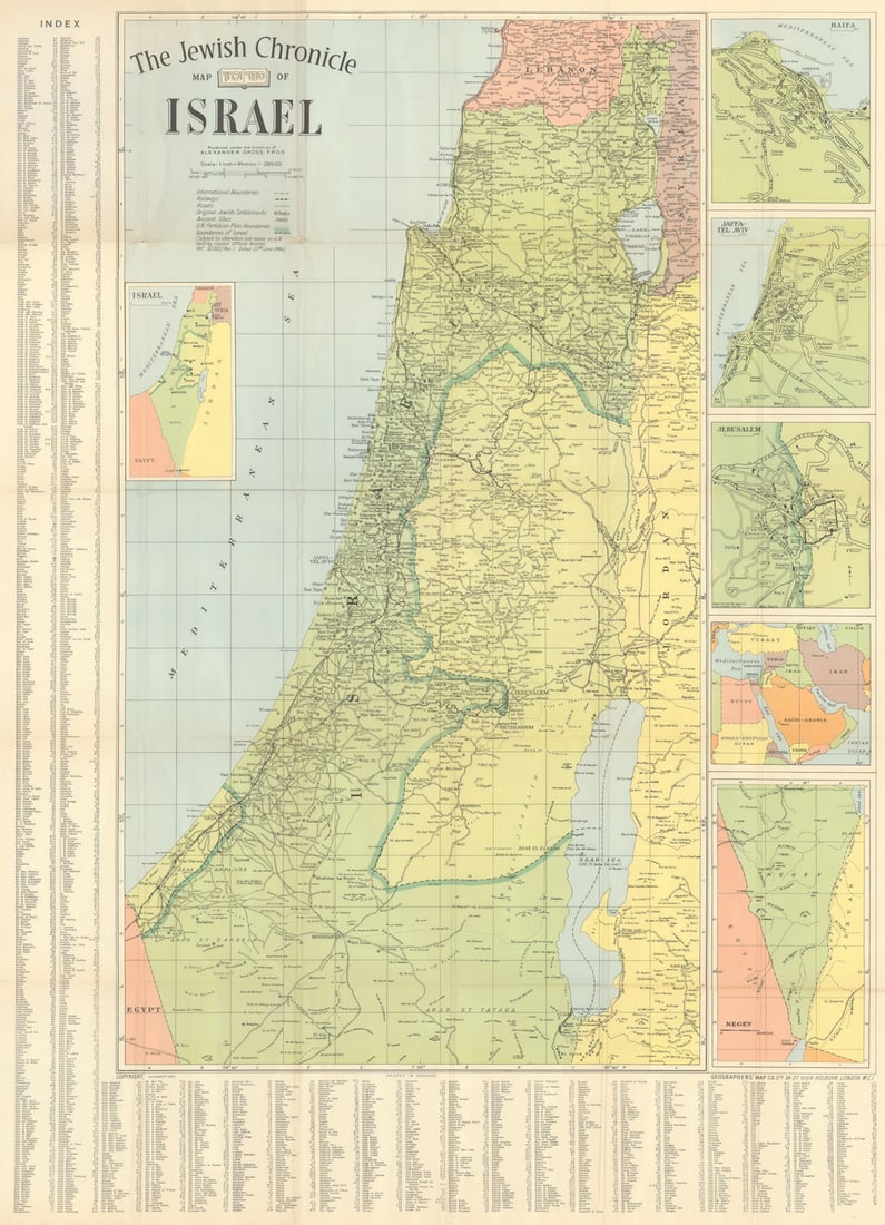 Jewish Chronicle map of Israel showing its initial post-Armistice borders 1949 (1 of 1)