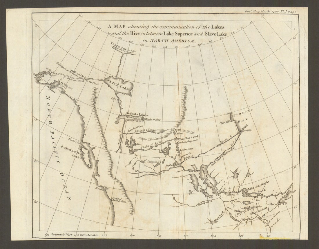 ? The Lakes & Rivers between Lake Superior & Slave Lake? Gent's Mag 1790 map (1 of 1)