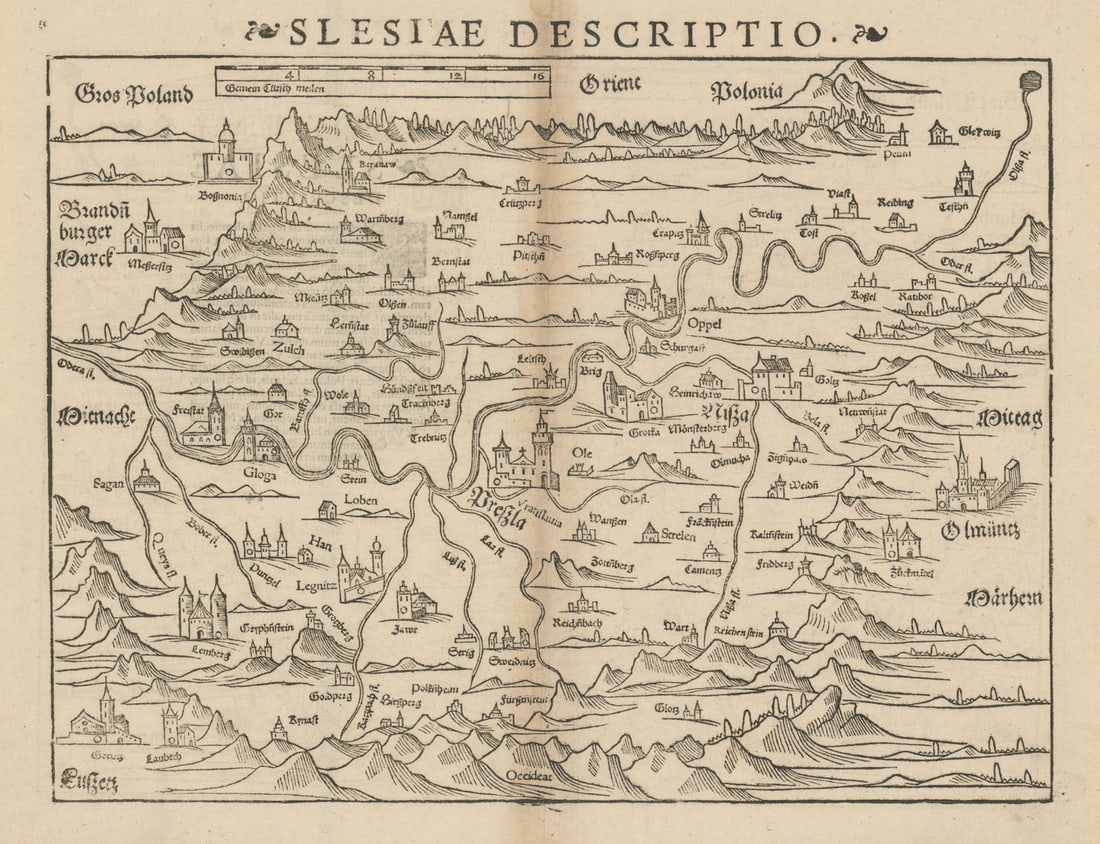 Slesiae Descriptio. Silesia, Poland. SEBASTIAN M?NSTER 1572 old antique map (1 of 1)