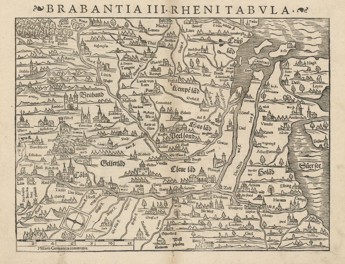 Brabantia III Rheni Tabula. Benelux & North Rhine-Westphalia. M?NSTER 1572 map (1 of 1)