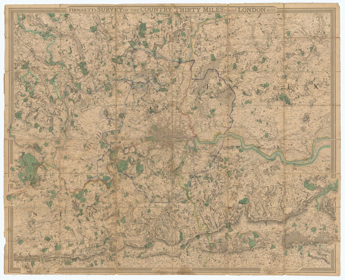 Froggett's Survey of the country thirty miles round London 1833 old map: Title: Froggett's Survey of the country thirty miles round London 1833 old map Description: Froggett's Survey of the country thirty miles round London 1833 [range: Godalming - Tonbridge - Chatham -