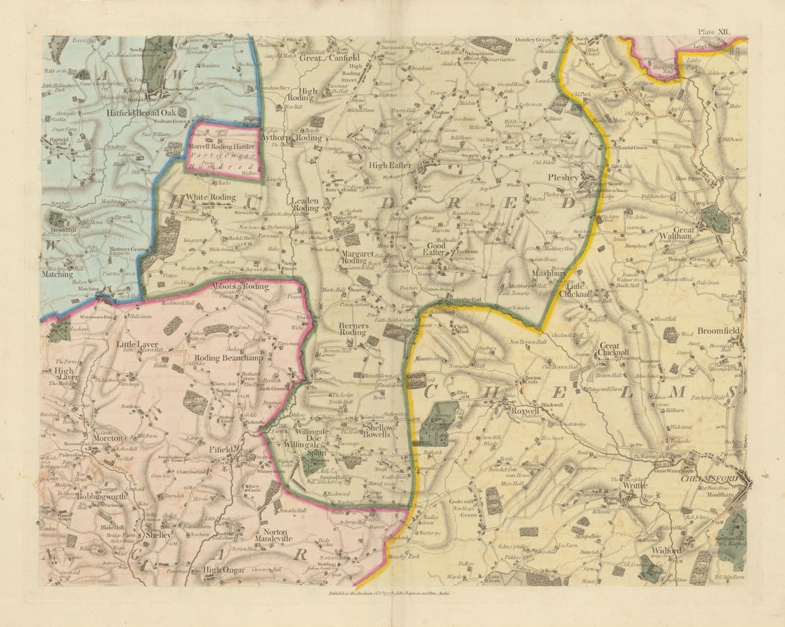 Essex W #12 Chelmsford Writtle Great Waltham High Easter. Chapman/Andr? 1777 map (1 of 1)