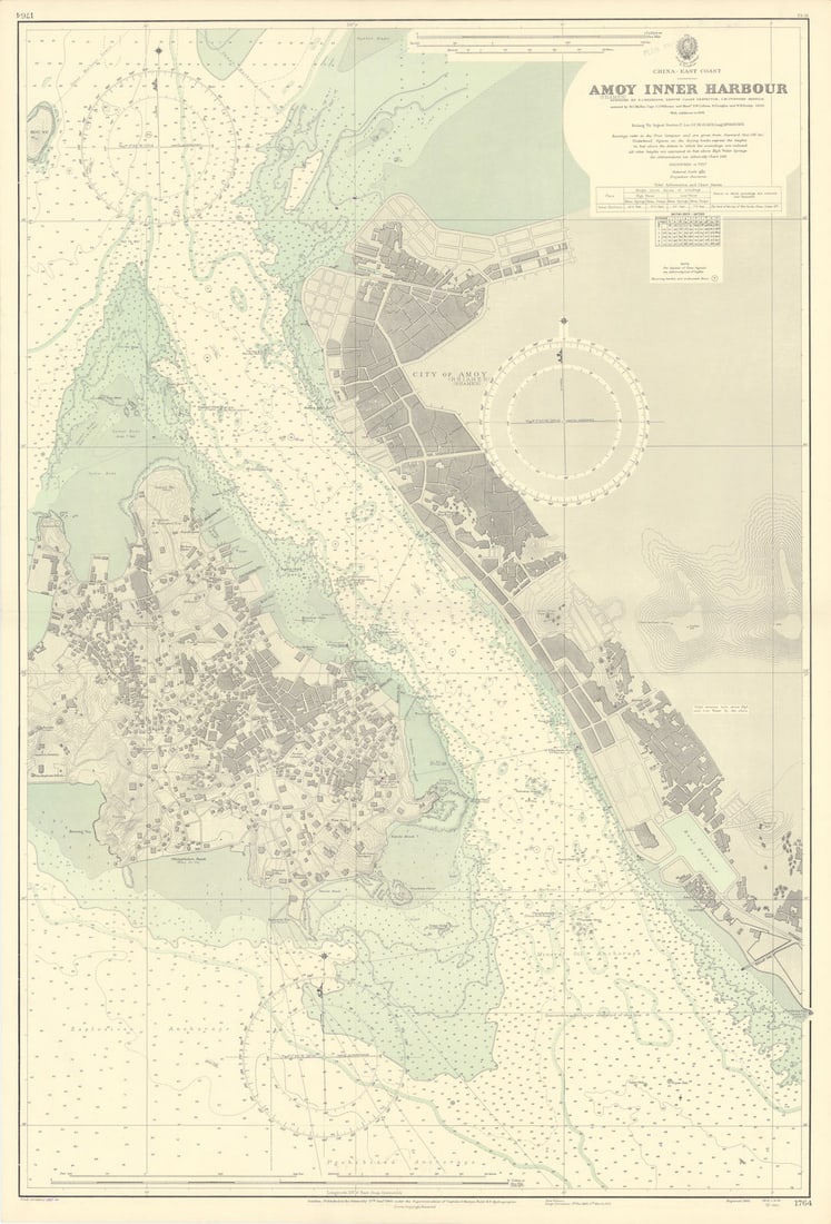 Amoy Xiamen Shamen Inner Harbour China ADMIRALTY chart city plan 1905 (1955) map: Title: Amoy Xiamen Shamen Inner Harbour China ADMIRALTY chart city plan 1905 (1955) map Description: China - East Coast - Amoy (Shamen) Inner Harbour'. Surveyed by T.J. Eldridge, Deputy Coast Inspecto