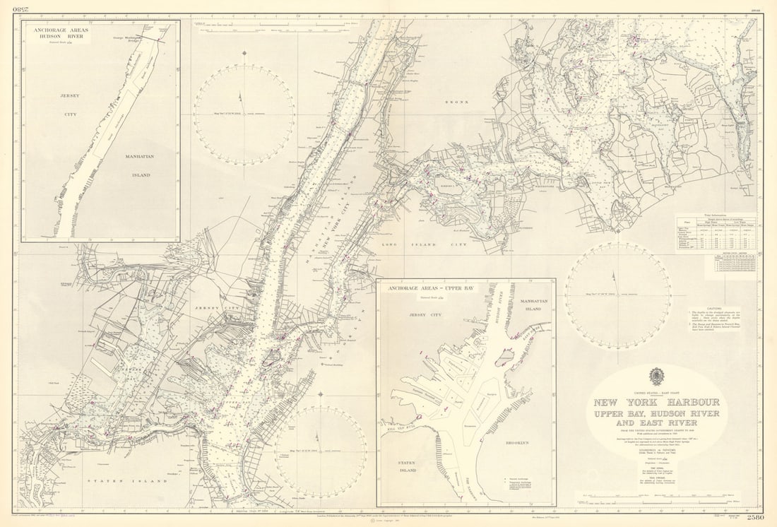 New York Harbour. Upper Bay, Hudson/East Rivers. Admiralty chart 1964 (1950) map (1 of 1)