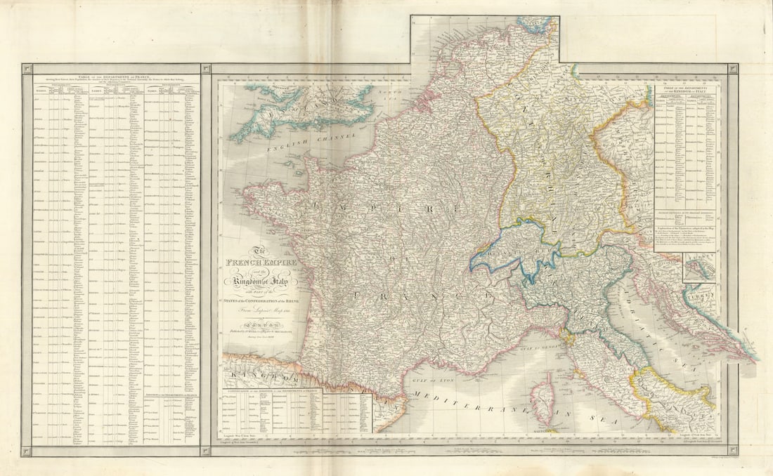 The French Empire & Kingdom of Italy from Lapie's 1811 map. James Wyld 1844: Title: The French Empire & Kingdom of Italy from Lapie's 1811 map. James Wyld 1844 Description: The French Empire and the Kingdom of Italy with part of the States of the Confederation of the Rhine fro