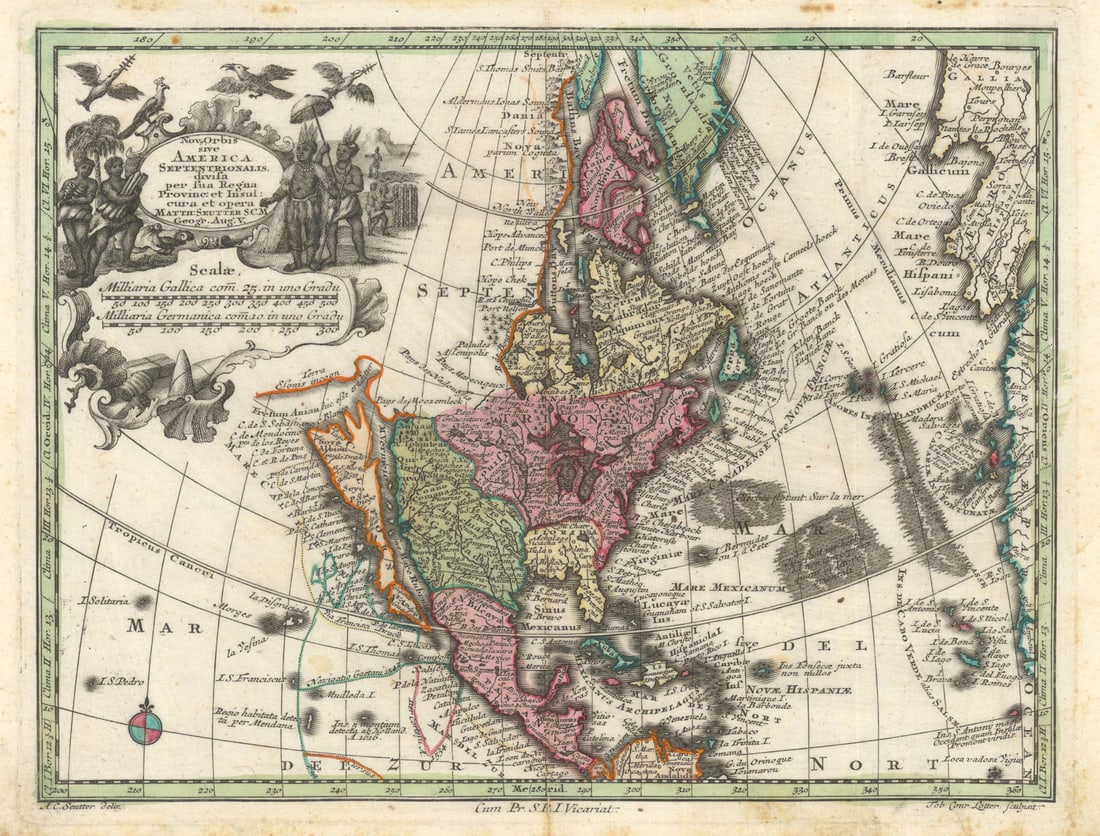 Novus Orbis Sive America Septentrionalis? North America by Seutter c1744 map (1 of 1)
