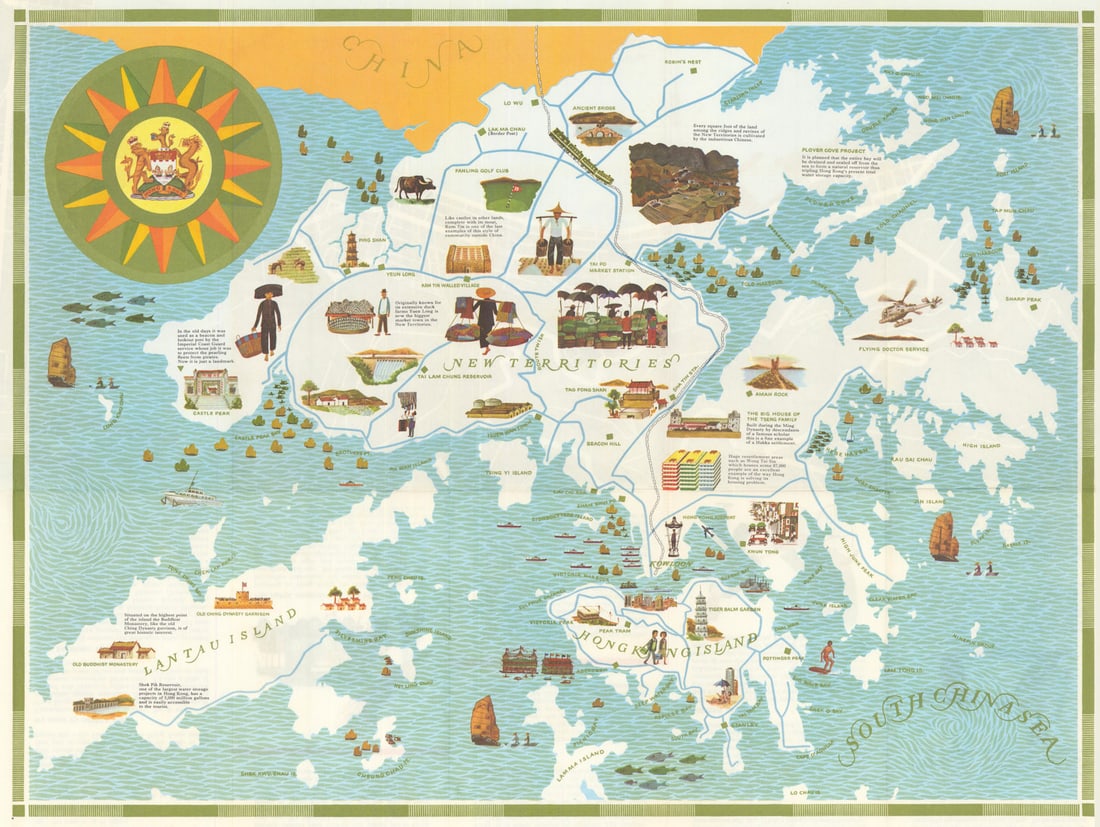 Hong Kong and the New Territories pictorial map. HK Tourist Association 1966 (1 of 1)