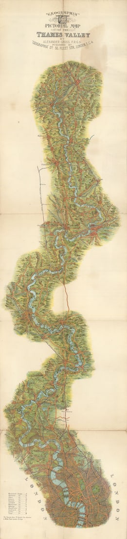"Geographia" Pictorial Map of the Thames Valley. Alexander Gross c1919 old (1 of 1)