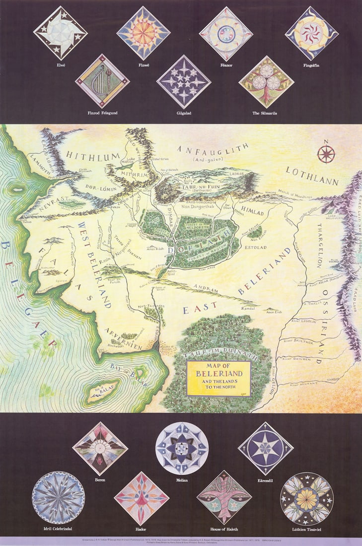 Map of Beleriand and the Lands to the North by JRR & CJR Tolkien. 75x50cm. 1978 (1 of 1)