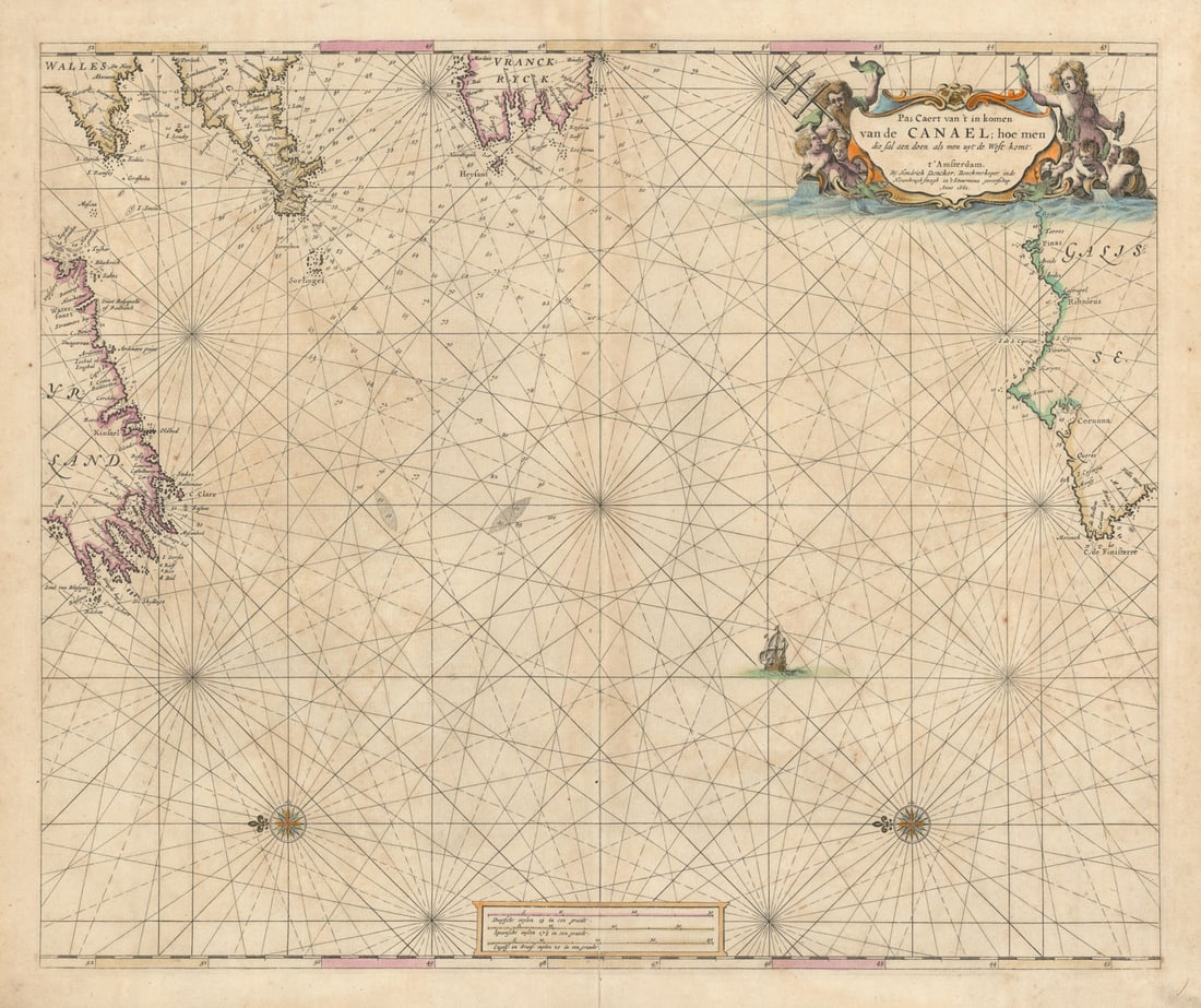 Pas caert van ?t in komen van de Canael? English Channel by H. Doncker 1661 map (1 of 1)