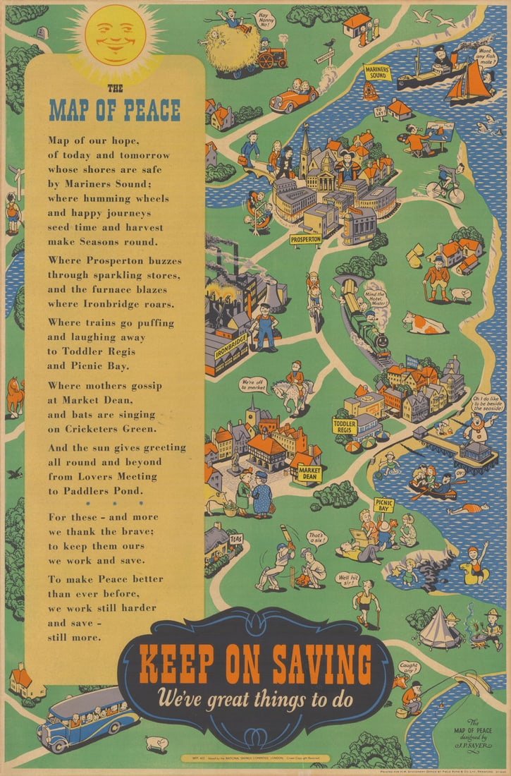 The Map of Peace?Keep on Saving, we've great things to do. JP Sayer poster c1945 (1 of 1)