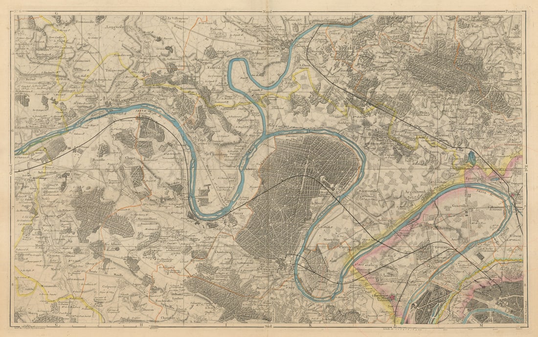 NW Paris?Yvelines?Val-d'Oise?Hauts-de-Seine. St-Germain-en-Laye Neuilly 1856 map: Title: NW Paris—Yvelines—Val-d'Oise—Hauts-de-Seine. St-Germain-en-Laye Neuilly 1856 map Description: Pontoise'. The map covers part of Yvelines, Val-d'Oise and Hauts-de-Seine