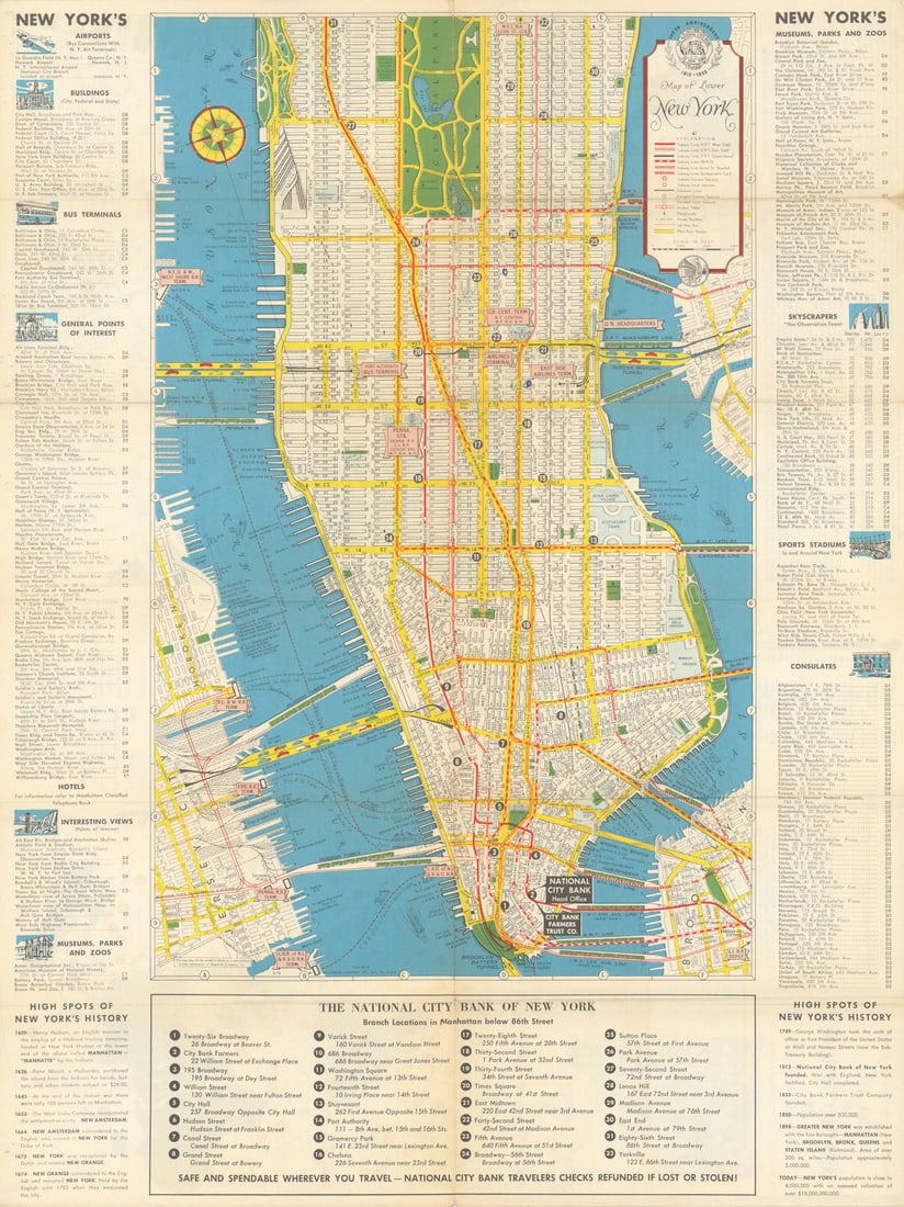 National City Bank?now Citibank?140th anniversary New York City plan 1952 map (1 of 1)