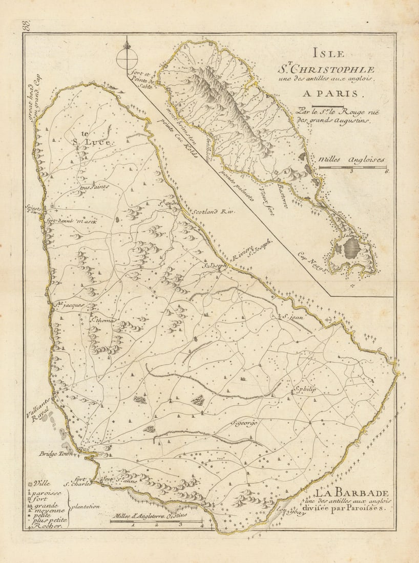 La Barbade une des antilles?St. Christophe?Barbados/St. Kitts?Le Rouge 1748 map: Title: La Barbade une des antilles—St. Christophe—Barbados/St. Kitts—Le Rouge 1748 map Description: La Barbade, une des antilles aux anglois divisée par Paroisses—Isle St.